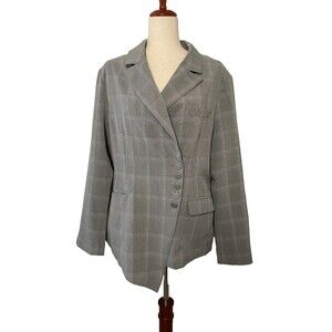 Venus Women’s Blazer Jacket Size 16 Gray Plaid Longline Double Breasted Career